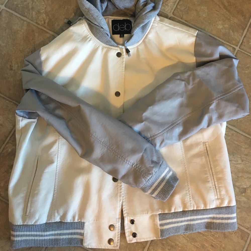 Deb Faux Leather Hooded Letterman Jacket